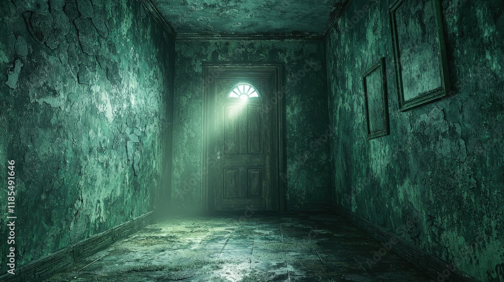 Mysterious Green-Hued Abandoned Room Mysterious Green-Hued Abandoned Room