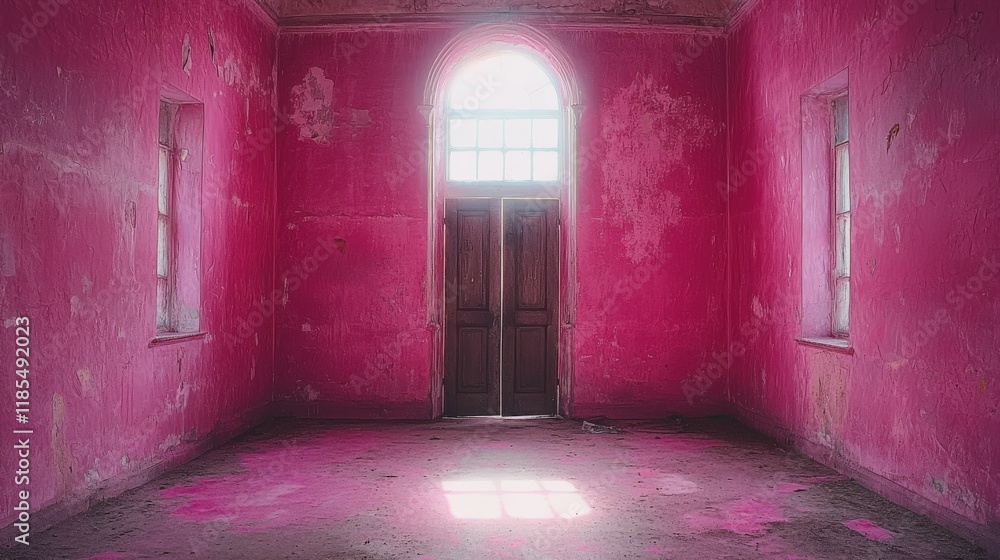Obraz premium Vibrant Pink Abandoned Room with Natural Light