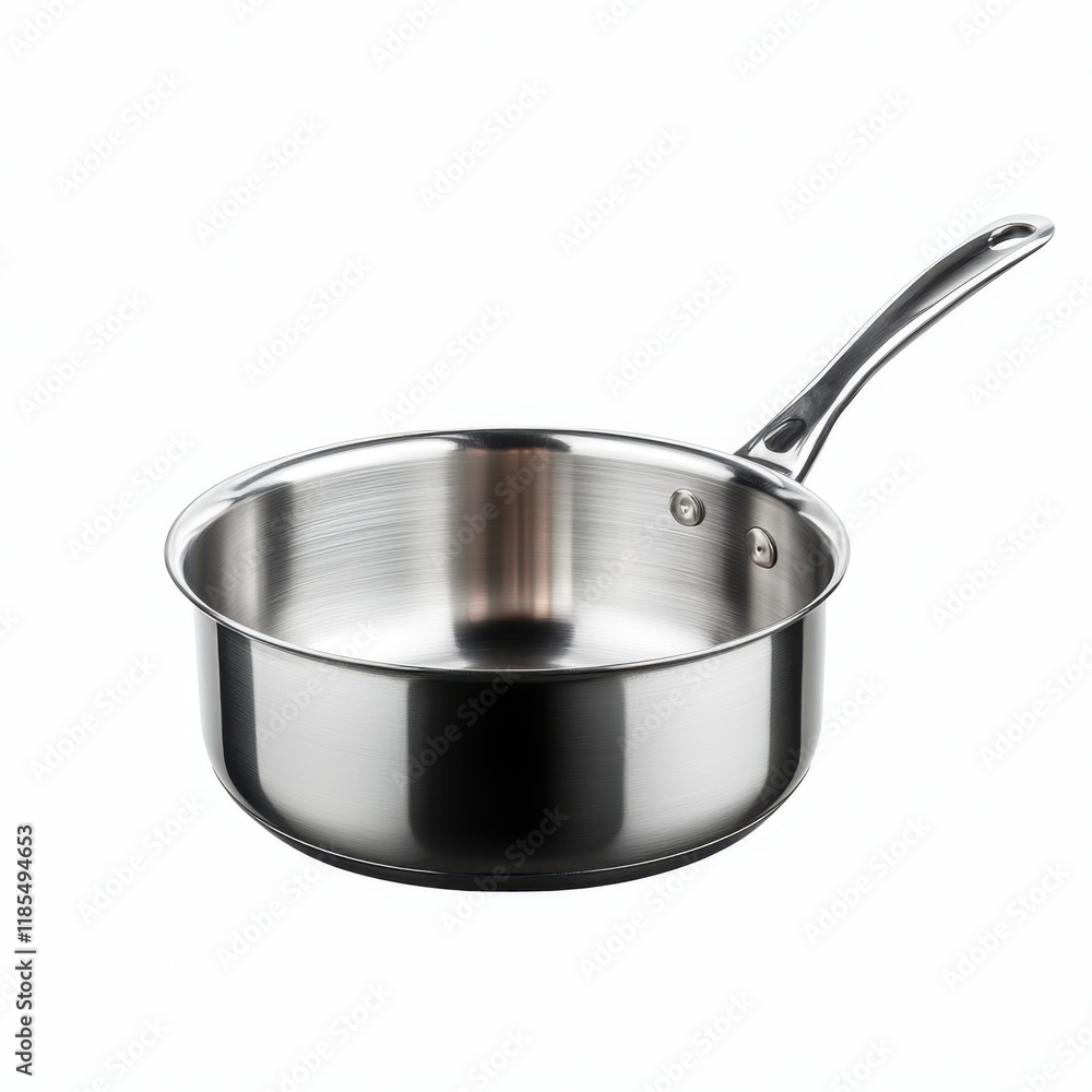 Stainless steel saucepan isolated on white background kitchenware display culinary environment minimalist view Stainless steel saucepan isolated on white background kitchenware display culinary environment minimalist view