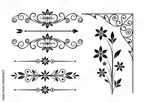 Elegant Black and White Decorative Elements for Design Projects