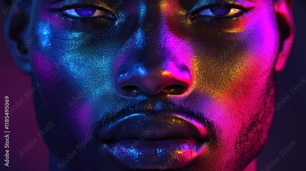 Vibrant Portrait with Neon Reflective Light Vibrant Portrait with Neon Reflective Light