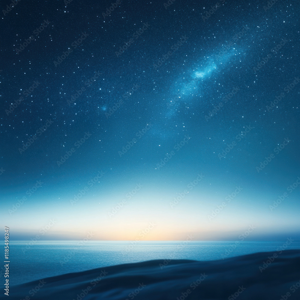 serene night sky over calm ocean, featuring stars and distant galaxy. tranquil scene evokes sense of peace and wonder serene night sky over calm ocean, featuring stars and distant galaxy. tranquil scene evokes sense of peace and wonder