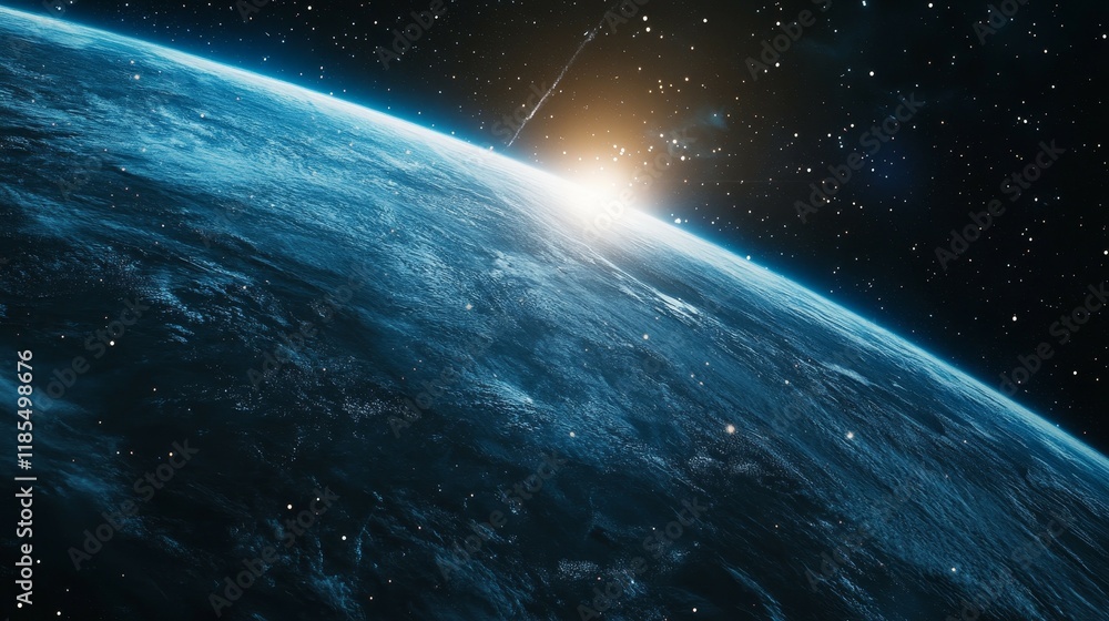 Fototapeta premium Earth viewed from space with a sunrise on the horizon