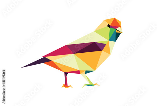 Canary Little Bird in Colorful Polygonal Low Poly Vector. Cute Bird in Colorful Polygon Canary colorful illustration for kids animal book