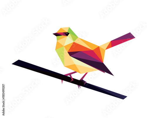 Cute Bird in Colorful Polygonal Low Poly Vector. Easter Yellow Robin Bird Colorful Abstract Logo Icon. Triangle Bird Illustration