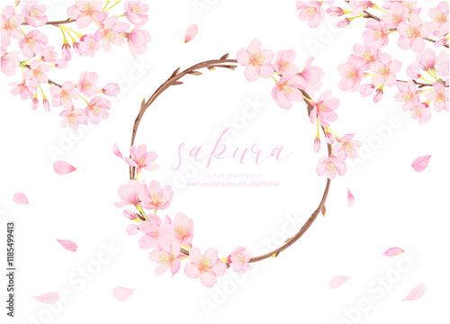 美しい桜の花のベクターイラストフレーム素材