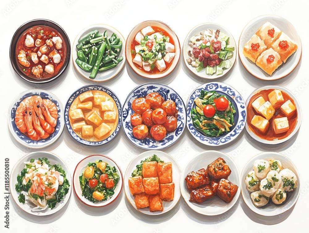 A Colorful Array of Culinary Delights Showcasing Various Dishes on a Rustic Wooden Dining Table Setting