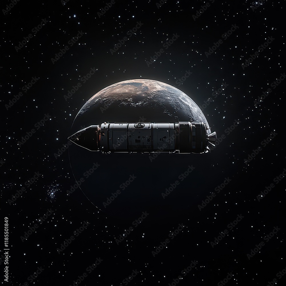 Spacecraft Orbiting a Planet in a Deep Space Scene Spacecraft Orbiting a Planet in a Deep Space Scene