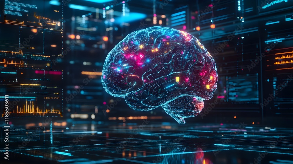 Obraz premium Digital Brain Network Illuminated In Futuristic Setting