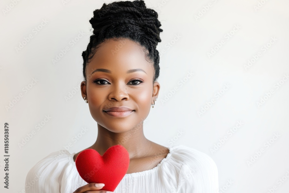 Portrait of a Beautiful Black Woman Holding a Red Heart Against White Background Studio Shot Portrait of a Beautiful Black Woman Holding a Red Heart Against White Background Studio Shot