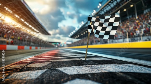 Checkered Flag Triumph: Dramatic Race Finish at Sunset