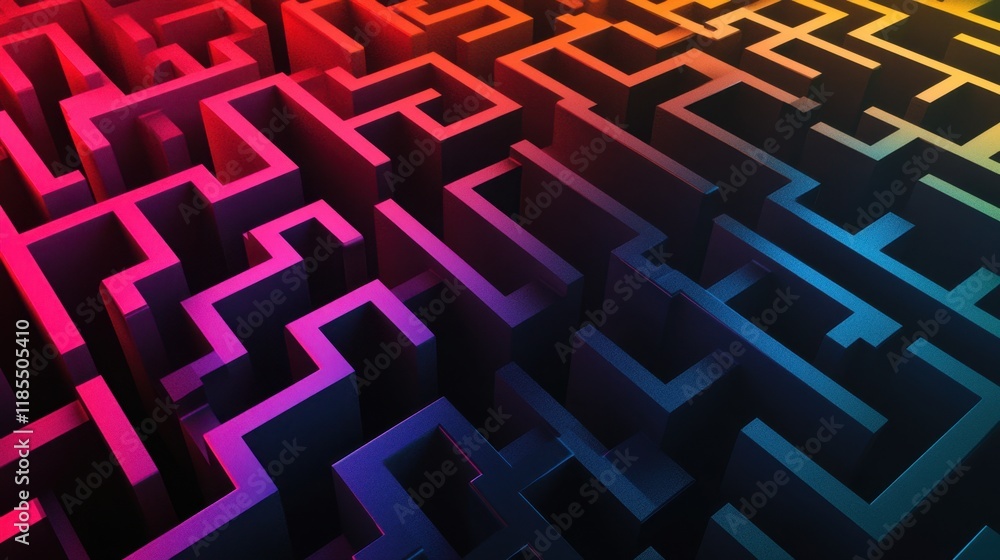 Abstract 3D Maze Labyrinth Rainbow Colors Complex Pathways Puzzle Game Design Abstract 3D Maze Labyrinth Rainbow Colors Complex Pathways Puzzle Game Design