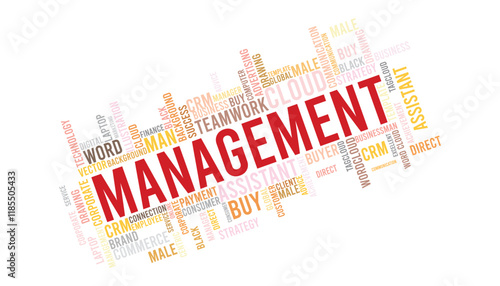 word cloud template Design on black background .Concept of Management.	