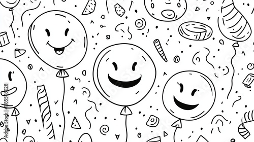 Happy Balloon Party Coloring Page