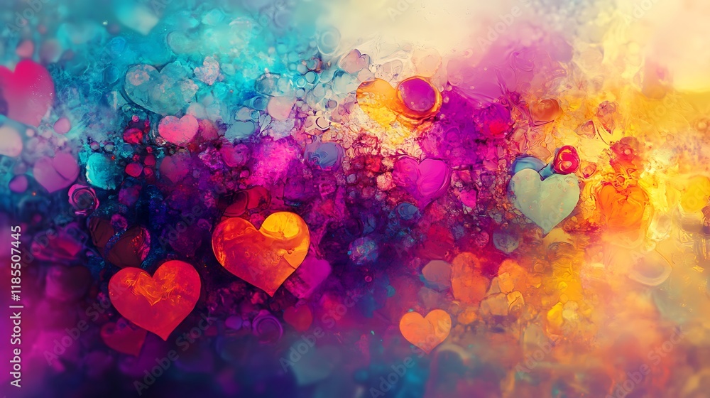 Vibrant colorful heart shapes background. Vibrant colorful heart shapes background.