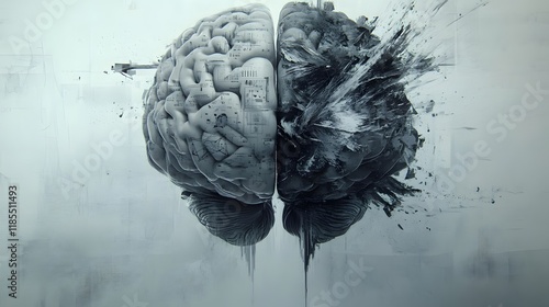 A Divided Brain Exploding With Information And Chaos