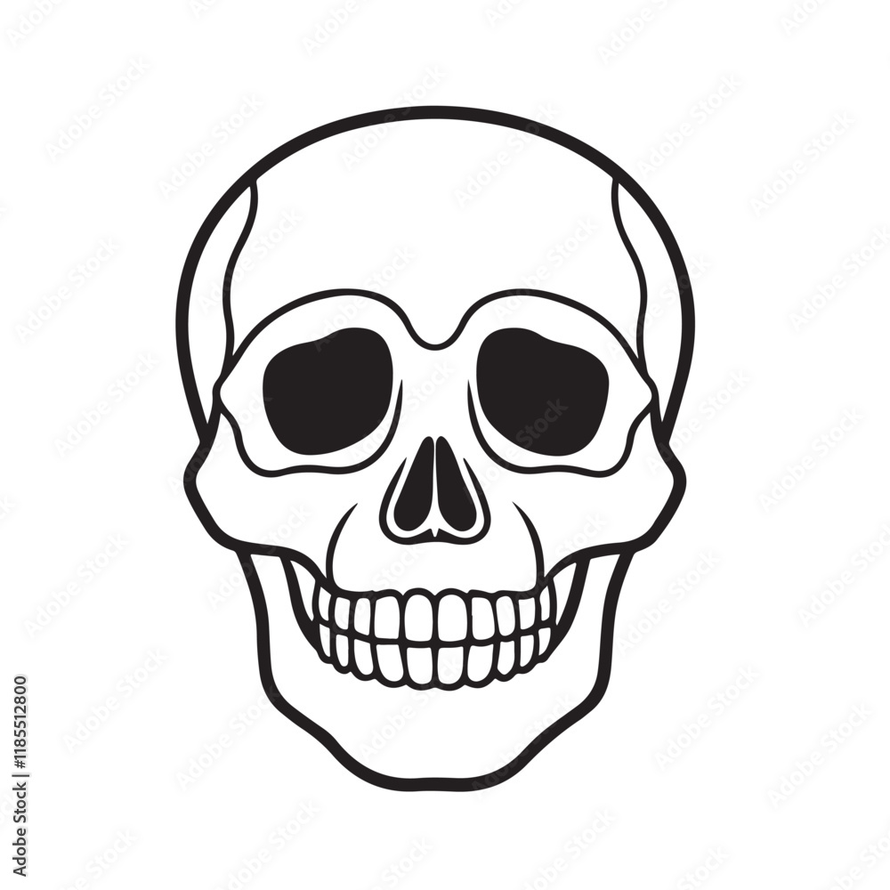 The skull icon. Black silhouette of a human skull. Vector illustration isolated on a white background for design and web.