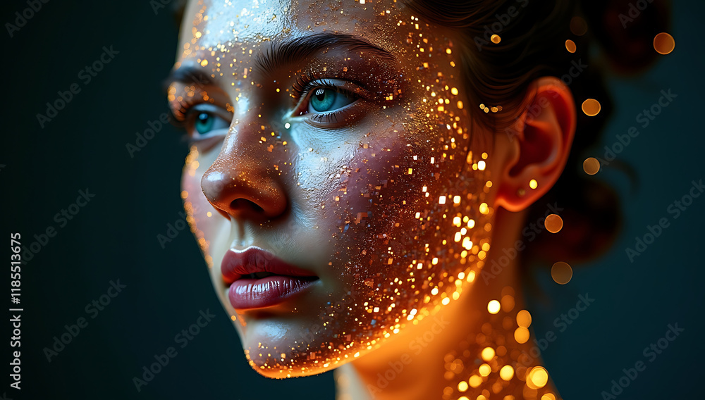 “Extreme Closeup of a Face with a Mosaic of Tiny Digital Screens” – Tiny glowing screens forming a patchwork across the skin, symbolizing the integration of technology and identity.
“Extreme Closeup of a Face with a Mosaic of Tiny Digital Screens” – Tiny glowing screens forming a patchwork across the skin, symbolizing the integration of technology and identity.