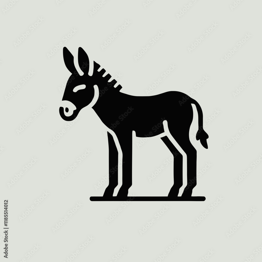 Fototapeta premium very simple flat and minimalist Donkey silhouette in black on a white background