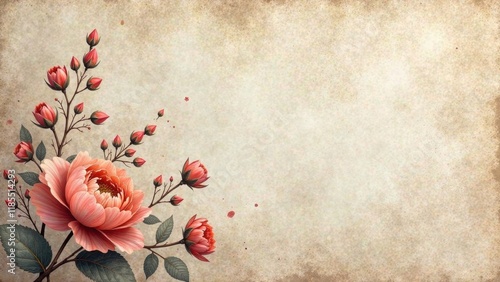 Elegant Floral Arrangement on Antique Paper Background, Perfect for Wedding Invitations or Vintage-Style Designs
