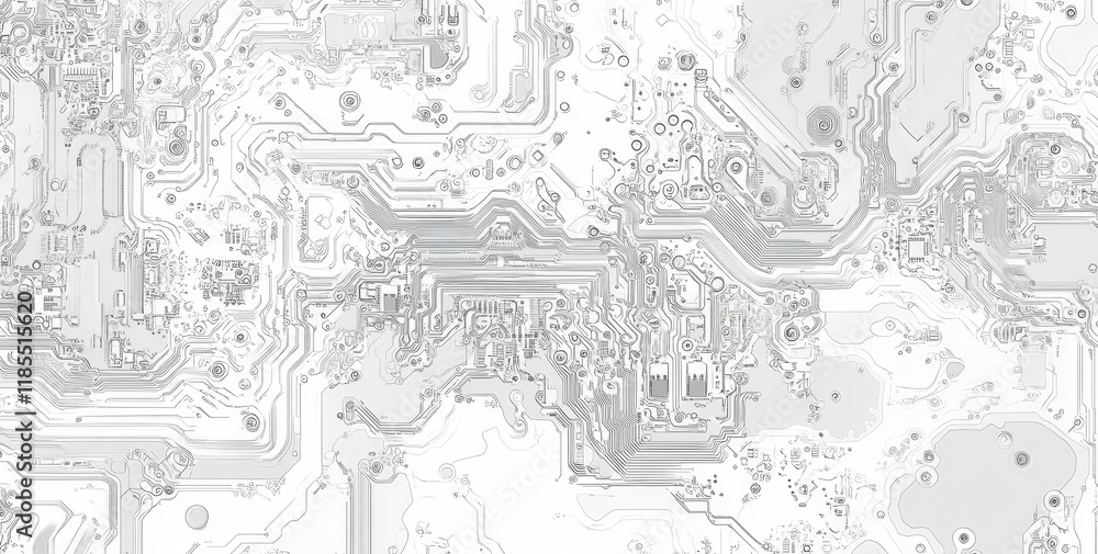 Fototapeta premium Intricate Seamless Circuit Board Pattern with Electronic Elements and White Edge Design for Technology Concepts