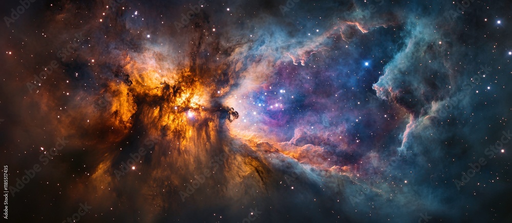 Naklejka premium Cosmic Dance of Carina Nebula: A breathtaking view of the Carina Nebula, showcasing its vibrant colors, intricate structures, and celestial wonders.