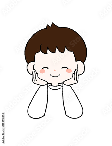 ほっぺたに手をあててにっこりする男の子のイラスト