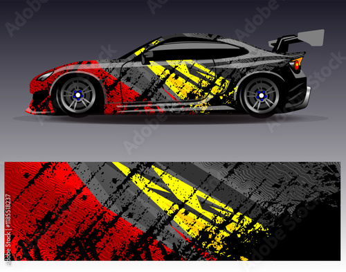 Car wrap design vector. Graphic abstract stripe racing background designs for vehicle, rally, race, adventure and car racing livery