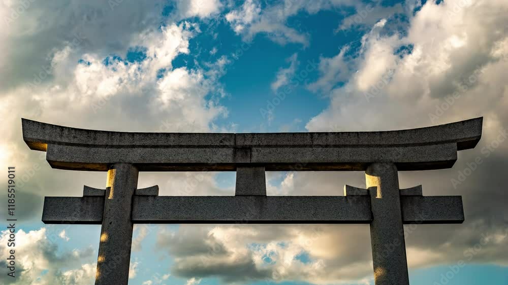 Dramatic view of a Japanese torii under the blue sky at sunset i Japan, Travel or culture, 4K time lapse Dramatic view of a Japanese torii under the blue sky at sunset i Japan, Travel or culture, 4K time lapse
