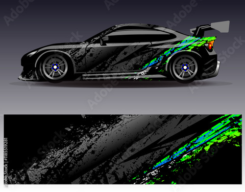 Car wrap design vector. Graphic abstract stripe racing background designs for vehicle, rally, race, adventure and car racing livery	