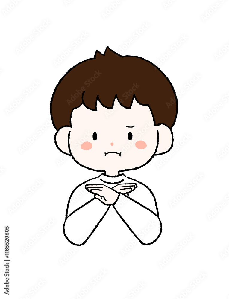 大きくバツのポーズとる男の子のイラスト