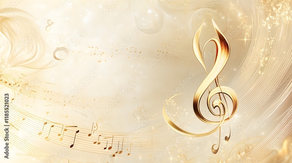 Fototapeta premium Golden Treble Clef Music Notes Abstract Background