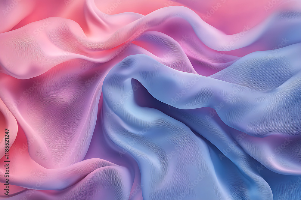 Fototapeta premium Blended pastel pink and blue fabric textures flowing in gradient patterns, forming an elegant and artistic abstract background for text and branding concepts
