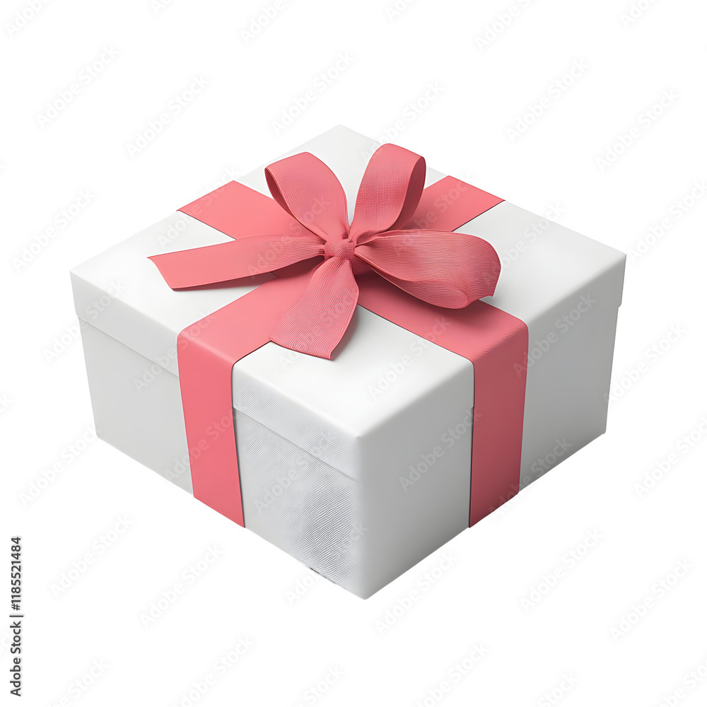 Obraz premium A White Gift Box Tied With a Pink Ribbon, Isolated on a Transparent Background.