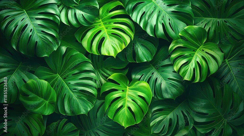 A lush arrangement of tropical green leaves, creating a vibrant and serene natural backdrop. A lush arrangement of tropical green leaves, creating a vibrant and serene natural backdrop.