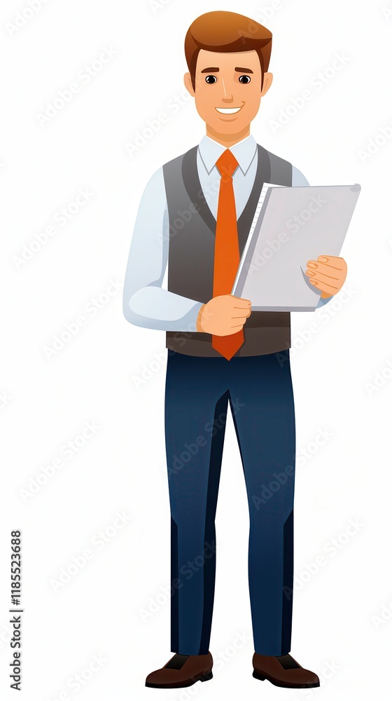 Man in Office Preparing a Press Release With Animated Style Illustration and White Background Atmosphere. Generative AI Man in Office Preparing a Press Release With Animated Style Illustration and White Background Atmosphere. Generative AI