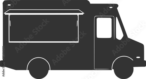 Illustration of an food truck. Design element for emblem, sign, badge. Vector illustration
