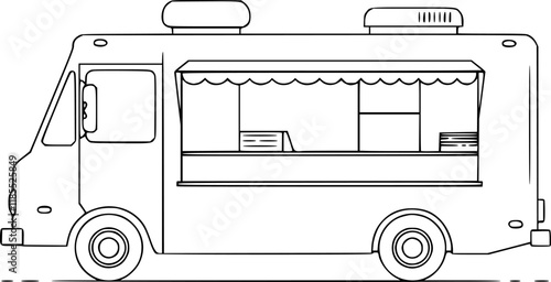 Illustration of an food truck. Design element for emblem, sign, badge. Vector illustration
