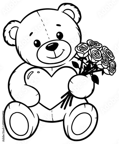 Cute Teddy bear with roses and heart to greet for the Valentines' and Birthdays