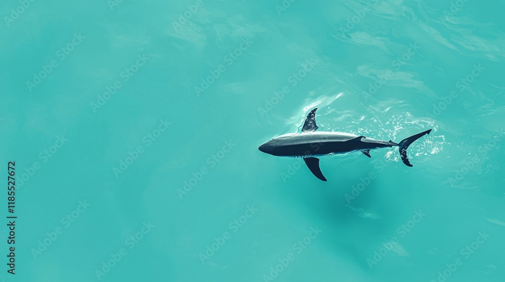 A sleek shark swims gracefully through clear turquoise waters, showcasing its powerful form against the vibrant backdrop. A sleek shark swims gracefully through clear turquoise waters, showcasing its powerful form against the vibrant backdrop.