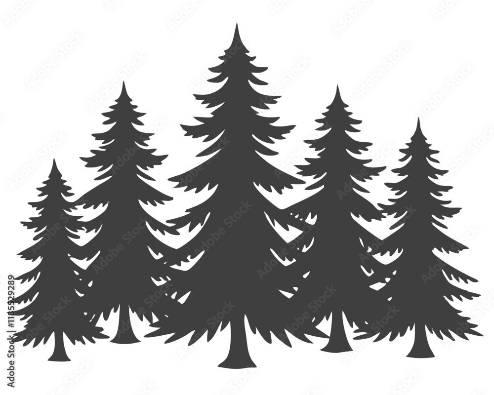Obraz premium A festive winter forest with snow-covered pine and fir trees, perfect for a Christmas card or holiday decoration design