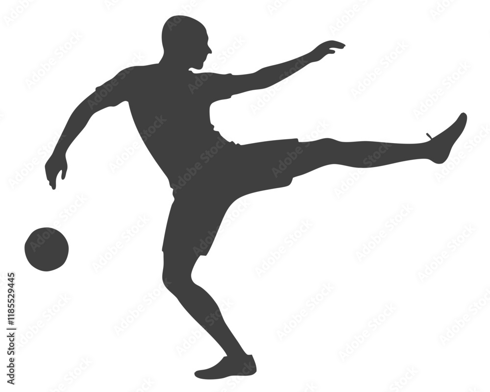 Soccer player silhouette in action running and kicking the ball Soccer player silhouette in action running and kicking the ball
