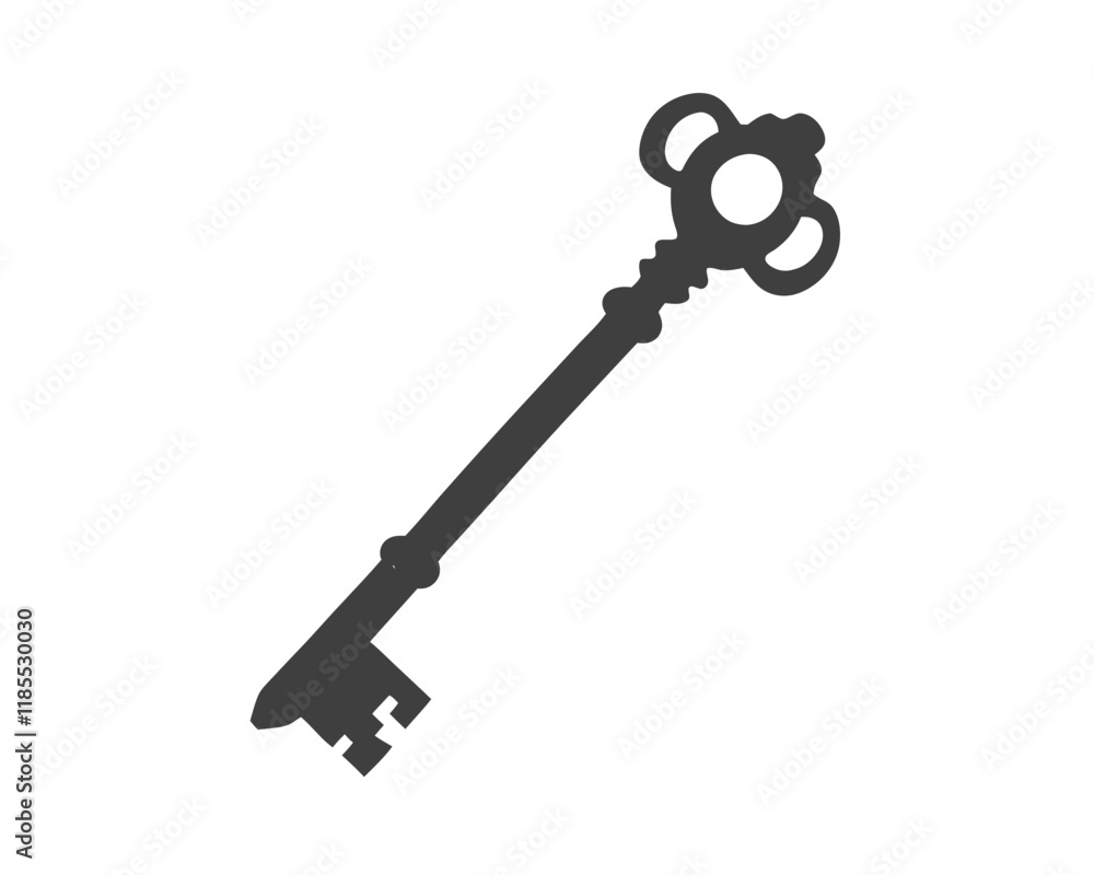 Old rusty key isolated on transparent background