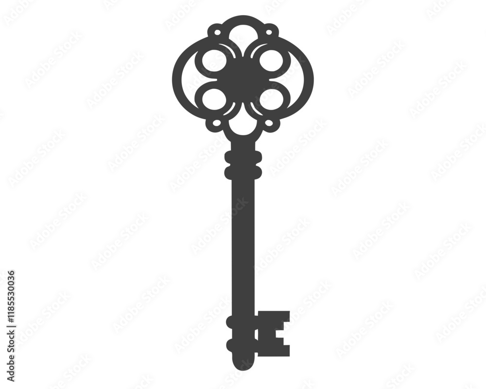 Obraz premium Old rusty key isolated on transparent background