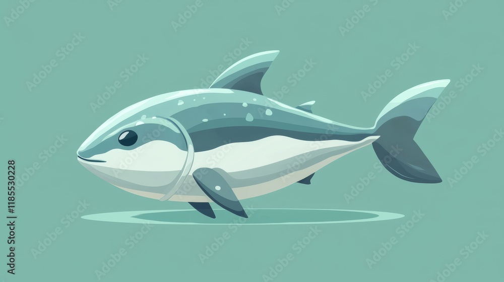Naklejka premium A stylized illustration of a fish swimming in a serene, turquoise background, showcasing its sleek body and fins.