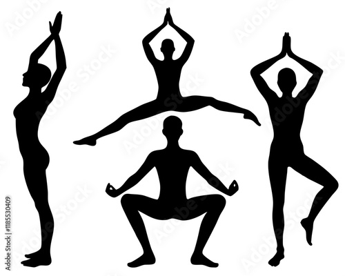 Various yoga poses in a serene outdoor setting, promoting wellness and mindfulness.