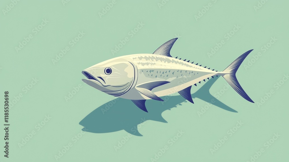 A stylized illustration of a fish, featuring a streamlined body and distinct fins, set against a soft green background. A stylized illustration of a fish, featuring a streamlined body and distinct fins, set against a soft green background.