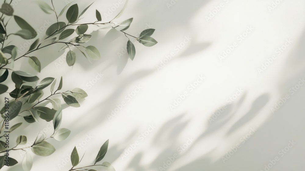 Green leaves and shadows on a white background. Green leaves and shadows on a white background.
