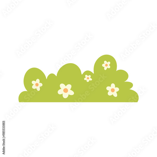 Green bush blossom. Green grass illustration.