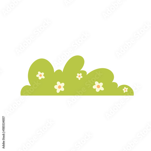 Green bush blossom. Green grass illustration.